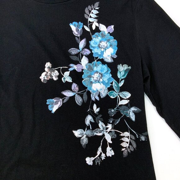New Sisley Women's Black T-Shirt Floral Print Sz M - Picture 13 of 16